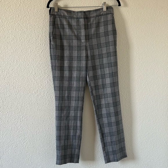 ZARA Women’s Ankle Chino Pants Sz Medium Gray Houndstooth Glen Plaid Preppy Work - Picture 1 of 10